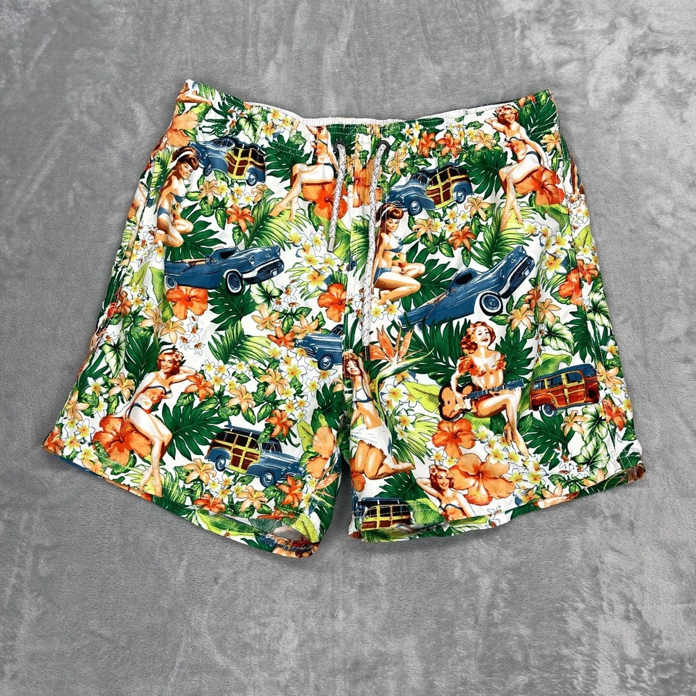 Island Haze Shorts Men XL Multi Hawaiian Lined Board Surf Surfing Drawstring Y2K